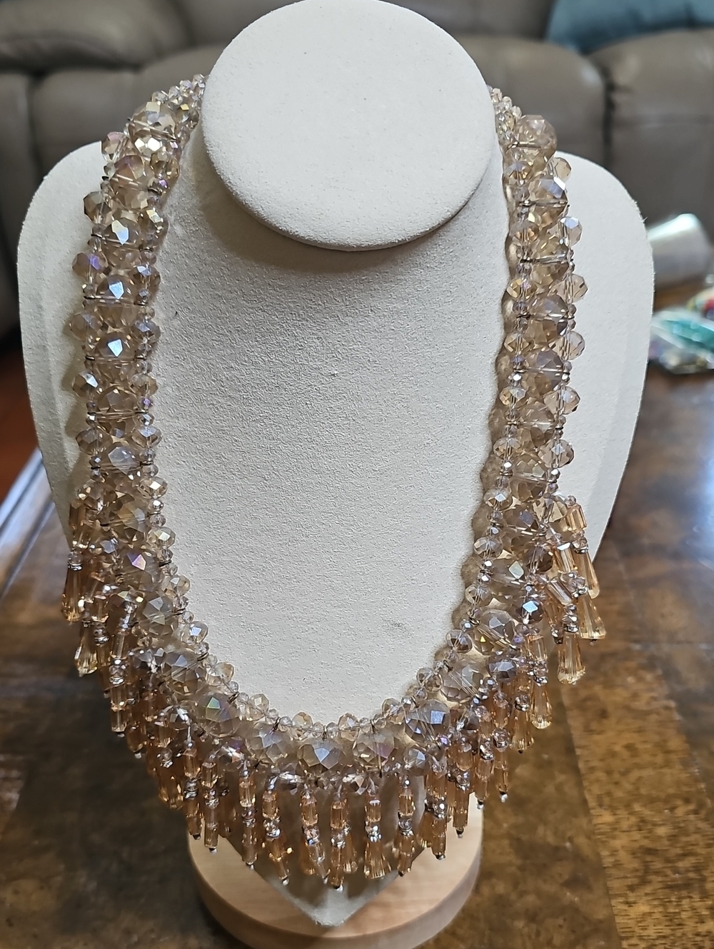 Crystal Fringe Statement Necklace in Champagne